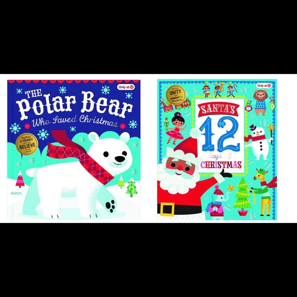 2 brand new large padded hard back Christmas books for kids Santa polar bear 4-8